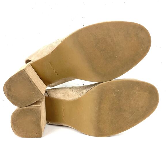 Cole Haan Grand OS Callista Tan Suede Perforated Bootie Block Heel Peep Toe 8 - Picture 9 of 11